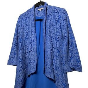 VTG Alberto Makali Royal Blue Floral Lace Open Front Cardigan Jacket Size Small